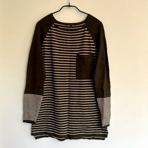 Olive green & cream striped long sleeved shirt